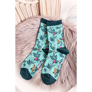 Tyrkysové květované ponožky Margery Flower Socks obraz