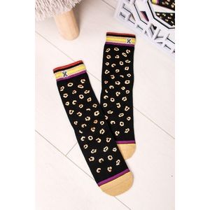 Dámské černo-zlaté leopardí ponožky Shirley obraz
