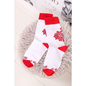 Červeno-bílé ponožky Lidové Srdíčko bílé obraz