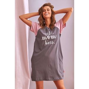 Šedo-růžová bavlněná těhotenská noční košile TCB9700 obraz