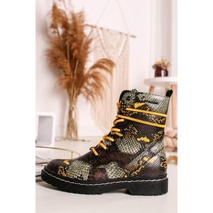 Hnědo-žluté šněrovací boty s hadím vzorem 9096301 obraz