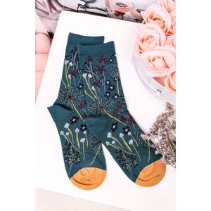 Tmavě tyrkysové květované ponožky Amice Floral Socks obraz