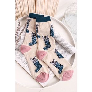 Béžové vzorované ponožky Jena Bamboo Christmas Kitten obraz