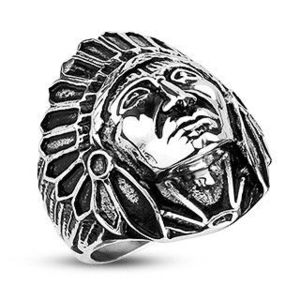 Ocelový prsten - indián Apač, černá patina - Velikost: 59 obraz