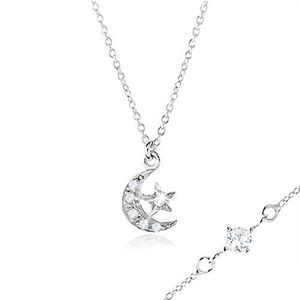 Stříbrný náhrdelník 925 se zirkonem mezi očky, měsíc a hvězdička obraz