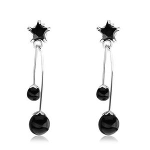 Stříbrné náušnice 925, černá zirkonová hvězdička, dvě černé perly obraz