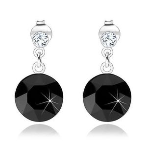 Stříbrné náušnice 925, kulaté krystaly Swarovski, černý a čirý odstín, 10 mm obraz