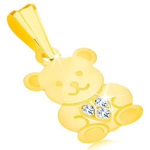 Přívěsek ve žlutém 9K zlatě - lesklý roztomilý medvídek, třpytivé srdíčko obraz