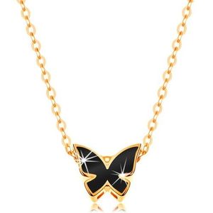 Zlatý 14K náhrdelník - lesklý řetízek, motýl zdobený glazurou černé barvy obraz