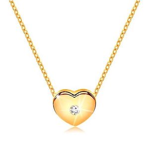 Diamantový náhrdelník, žluté 14K zlato - srdíčko s čirým briliantem, tenký řetízek obraz