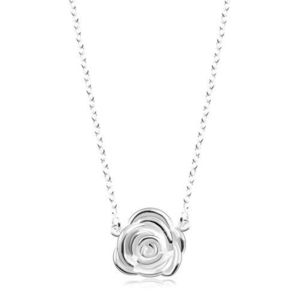 Stříbrný náhrdelník 925, blýskavý řetízek, rozkvetlá růže obraz