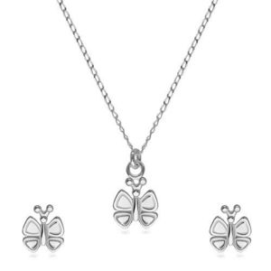 Stříbrná 925 dvojdílná sada - náušnice a náhrdelník, motýlek s ozdobenými křidélky obraz