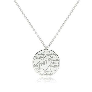 Rhodiovaný stříbrný náhrdelník 925 - lesklý kroužek s nápisem "Mom" v kontuře srdce obraz
