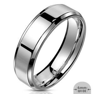 Prsten z oceli ve stříbrné barvě - pás se zrcadlově lesklým povrchem, 6 mm - Velikost: 49 obraz