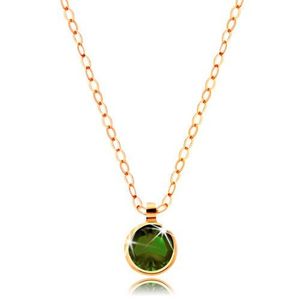 Zlatý náhrdelník 585 - kulatý olivově zelený zirkon, lesklý řetízek z oválných oček obraz