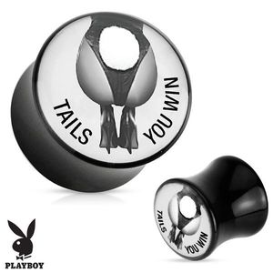 Akrylový sedlový plug do ucha Playboy - Tails You Win, černý - Tloušťka : 10 mm obraz
