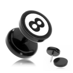 Kruhový akrylový fake plug - biliárová koule číslo "8" obraz