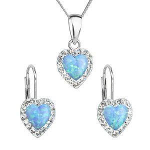 Evolution Group Sada šperků se syntetickým opálem a krystaly Swarovski náušnice a přívěšek světle modré srdce 39161.1 obraz