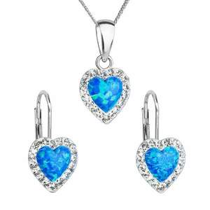 Evolution Group Sada šperků se syntetickým opálem a krystaly Preciosa náušnice a přívěšek modré srdce 39161.1 obraz
