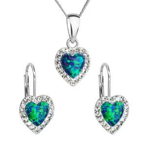 Evolution Group Sada šperků se syntetickým opálem a krystaly Preciosa náušnice a přívěšek zelené srdce 39161.1 obraz