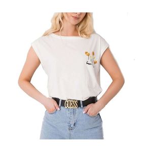 Smetanové tričko s výšivkou květin a kapsou obraz