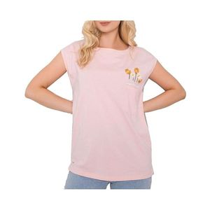 Světle růžové tričko s výšivkou květin a kapsou obraz