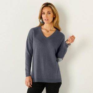 Jednobarevný pulovr s výstřihem do "V" antracitová/šedý melír 42/44 obraz