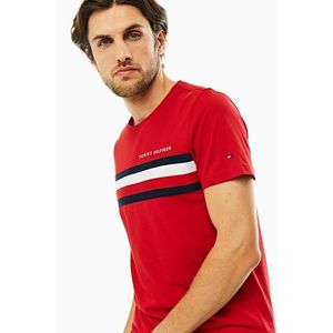 Tommy Hilfiger pánské červené tričko GLOBAL STRIPE obraz