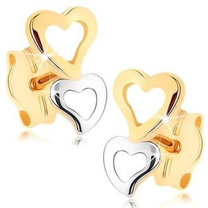 Zlaté náušnice 375 - dvě srdcovité kontury v dvoubarevném provedení obraz