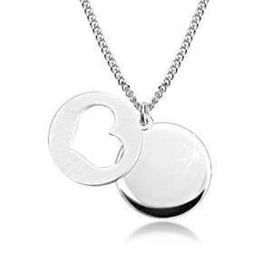 Stříbrný 925 náhrdelník - lesklý kruh, matný kruh se srdíčkovým výřezem obraz