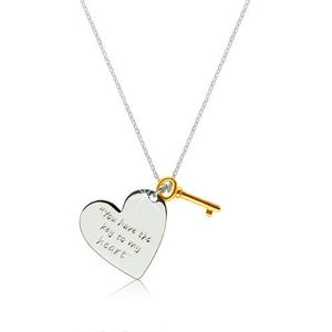 Stříbrný náhrdelník 925 - srdce s nápisem "You have the key to my heart", klíček zlaté barvy obraz