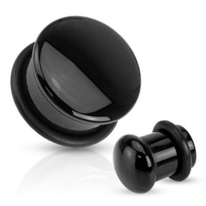 Plug do ucha z achátu v černé barvě, černá gumička, různé velikosti - Tloušťka : 10 mm obraz