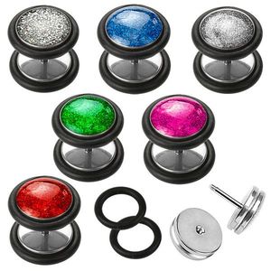 Fake plug z oceli 316L, kulatý tvar, černé gumičky, různé barvy, 6 mm - Barva piercing: Duhová obraz