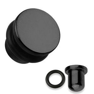 Plug do ucha z oceli 316L v černé barvě, černá gumička, různé tloušťky - Tloušťka : 10 mm obraz