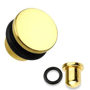 Plug do ucha z oceli 316L ve zlaté barvě, černá gumička, různé tloušťky - Tloušťka : 1.6 mm obraz