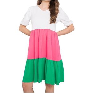 Ležérní šaty kylie - bílá-růžová-zelená obraz