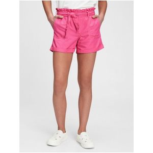 Růžové holčičí dětské kraťasy high-rise paperbag waist shorts GAP obraz