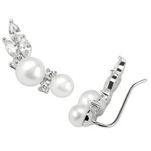 JwL Luxury Pearls Podélné stříbrné náušnice s pravými perlami a krystaly JL0300 obraz