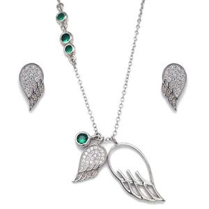 Evolution Group Sada šperků se zirkony náušnice a přívěsek bílá křídla a zelené krystaly 19001.3 emerald obraz