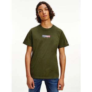 Tommy Jeans pánské tmavě zelené triko obraz