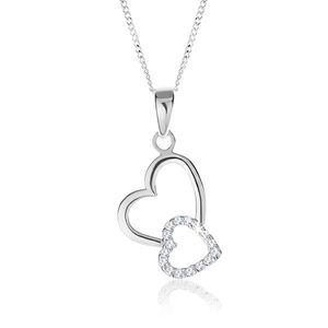 Stříbrný 925 náhrdelník, dvě propojené kontury srdcí, nastavitelný obraz