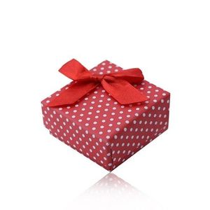 Červená dárková krabička na prsten nebo náušnice, bílé tečky, mašlička obraz