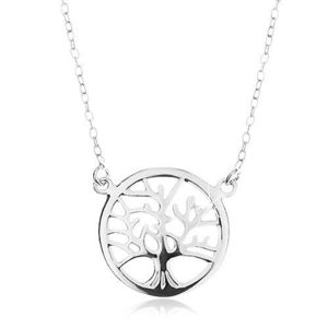 Stříbrný náhrdelník 925, řetízek a přívěsek - lesklý strom života v kruhu obraz