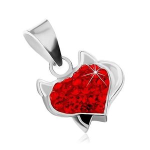 Stříbrný přívěsek 925 - srdce s růžky, černým ocáskem a červenými zirkony obraz