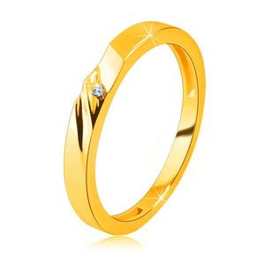 Zlatá obroučka v 14K zlatě - prsten s jemnými zářezy, malý zirkon - Velikost: 49 obraz