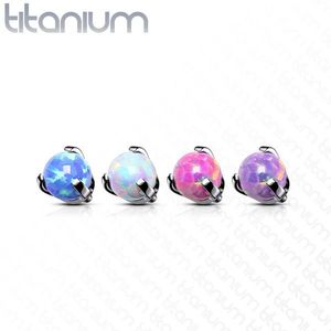 Hlavička z titanu, kulička v pouzdře, syntetický opál, závit, různé barvy, 4 mm - Barva piercing: Bílá obraz