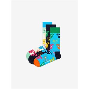 Sada tří párů vzorovaných ponožek v bílé, černé a modré barvě Happy Socks Dog obraz