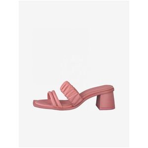 Růžové kožené pantofle na podpatku Tamaris obraz