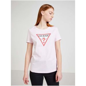 Světle růžové dámské tričko s potiskem Guess obraz