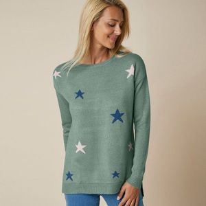 Žakárový pulovr s hvězdičkami khaki 38/40 obraz